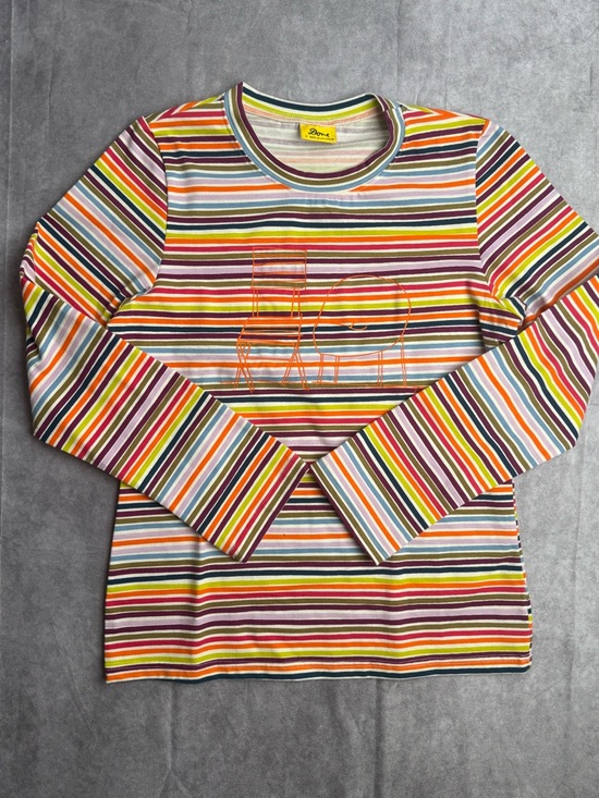 Colorful Stripe Knit Top Y2K Retro Fitted Stretch Tee Casual Chic S - Picture 2 of 7